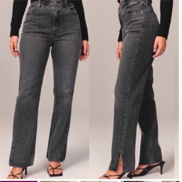 Abercrombie & Fitch 90's Straight Ultra High Rise Jeans Curve Love black slit - Picture 9 of 9